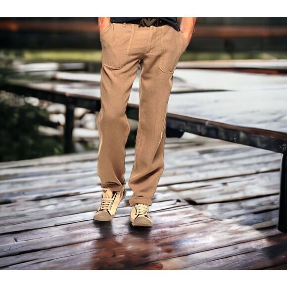 AX Armani Exchance‎ Men’s 33 Linen Cotton Blend Cargo Pants Khaki Beige Size 33 - Picture 1 of 9